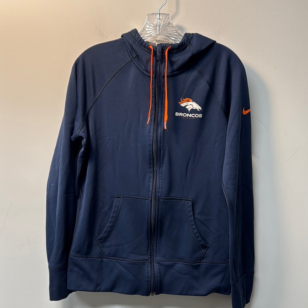 Nike Broncos Navy Hoodie NFL Apparel Medium Long Sleeves Casual Zipper Closure